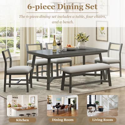 6-piece Retro Farmhouse Style Dining Set