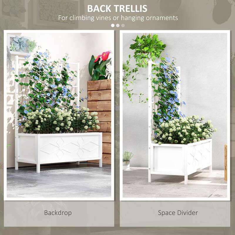 Outsunny Galvanized Raised Garden Bed with Trellis, Outdoor Planter Box for Climbing Vines Vegetables Flowers, Metal Garden Box