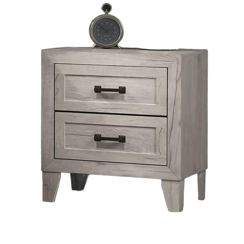 Bedside Table White Wash Finish Striking Elegant 1pc Nightstand Contemporary Style Black Bar Pull 2-Drawers