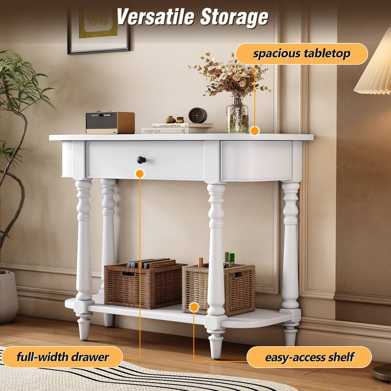 36 Inch Wood Console Table with Drawer and Shelf for Entryway