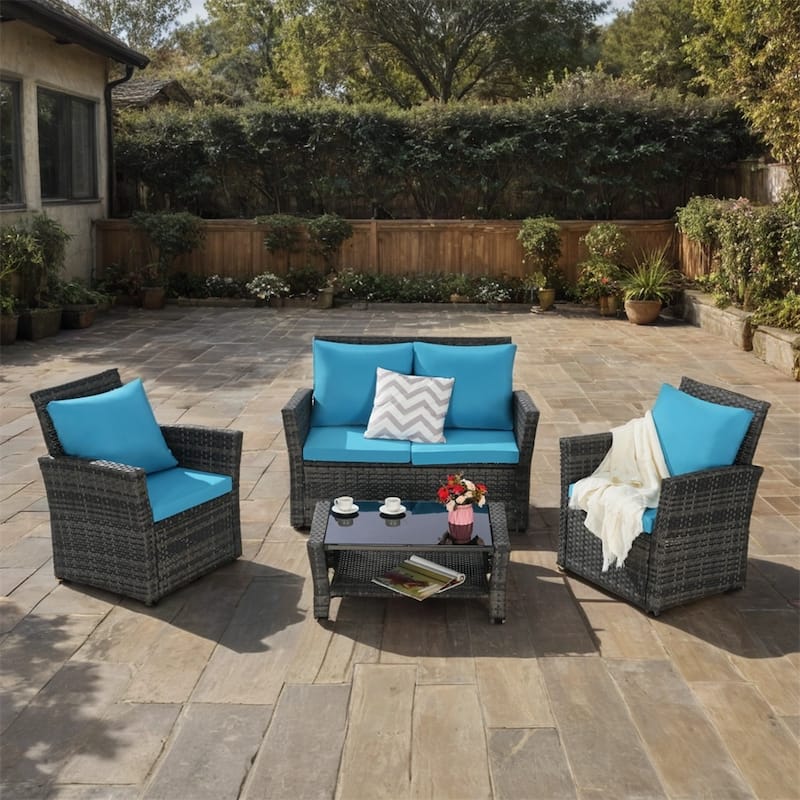 4 Pieces Outdoor Patio Furniture Sets,Garden Rattan Chair Wicker Set - N/A