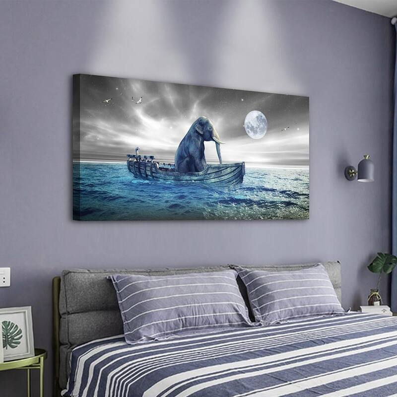 Black And White Sky Blue Ocean Wall Painting Elephant Pictures