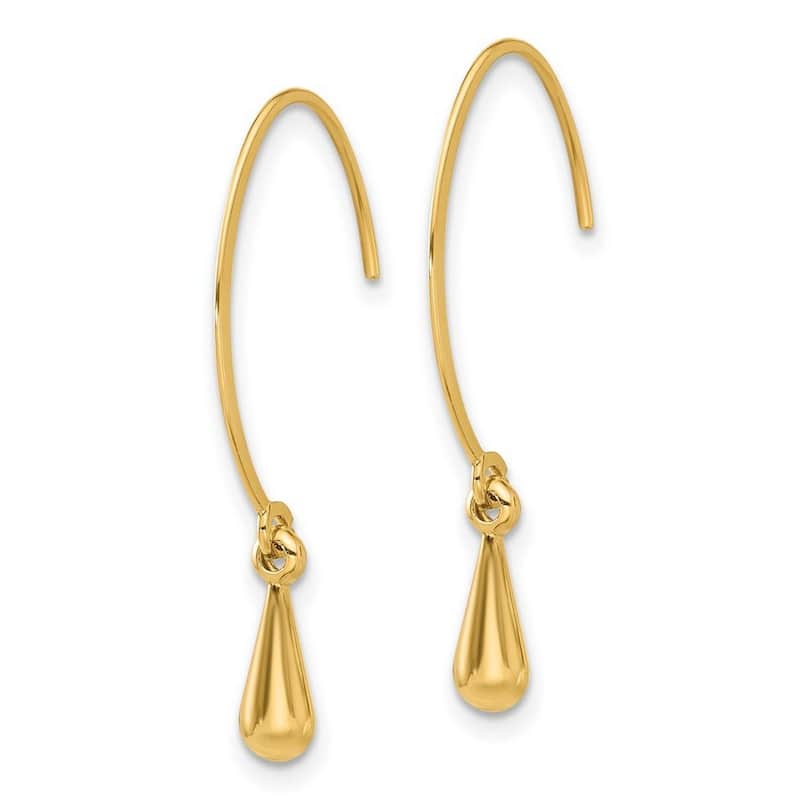 Curata 14k Yellow Gold Polished Guardian Angel Threader Hook Earrings - 30x3.6mm