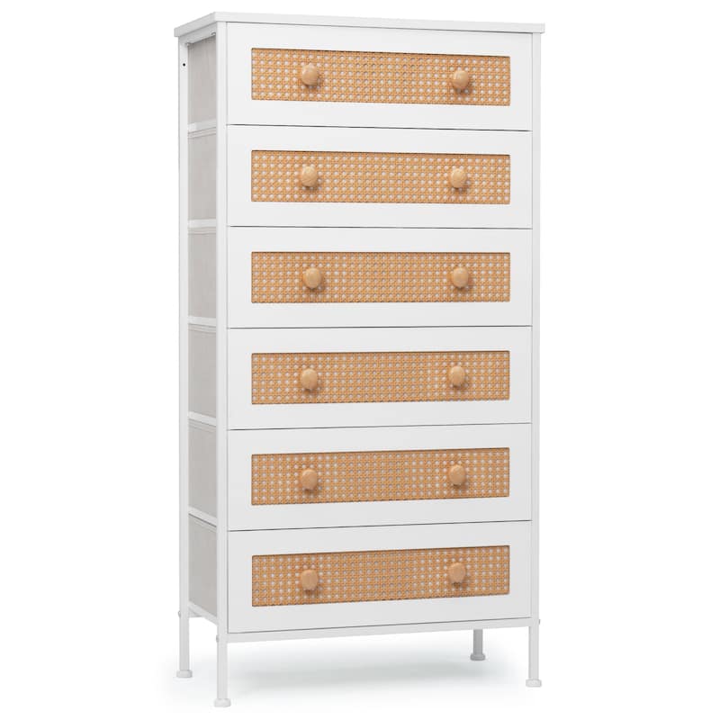 6-Drawer Chest Faux Rattan Fabric Drawers Dresser Storage Cabinet Bedroom Organizer