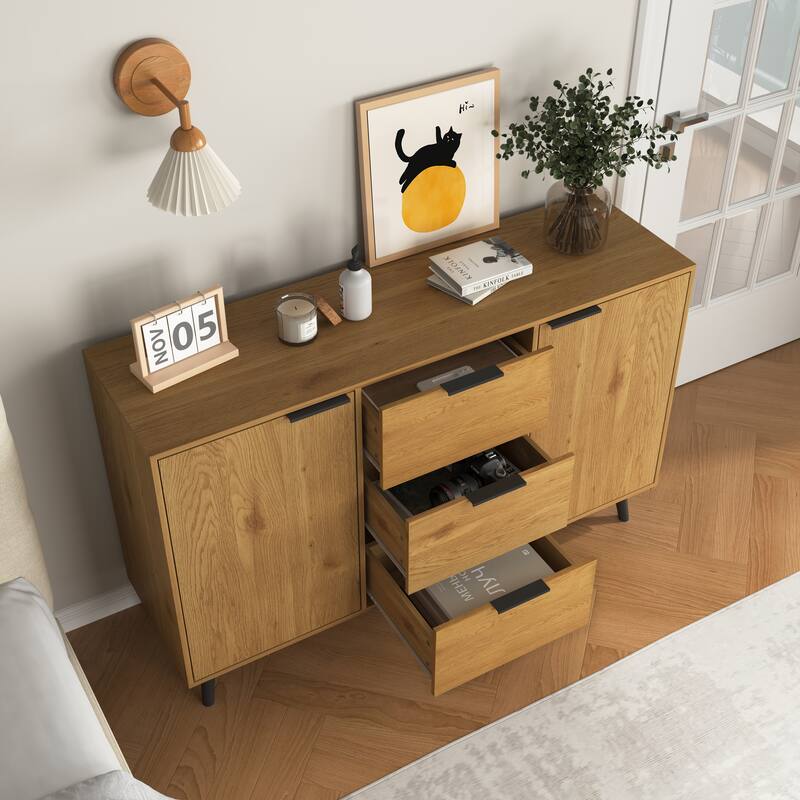 Sideboard Buffet Cabinet with Storage, Wood Coffee Bar Cabinet, 47.2" Kitchen Cabinet with 3 Drawers & 2 Doors