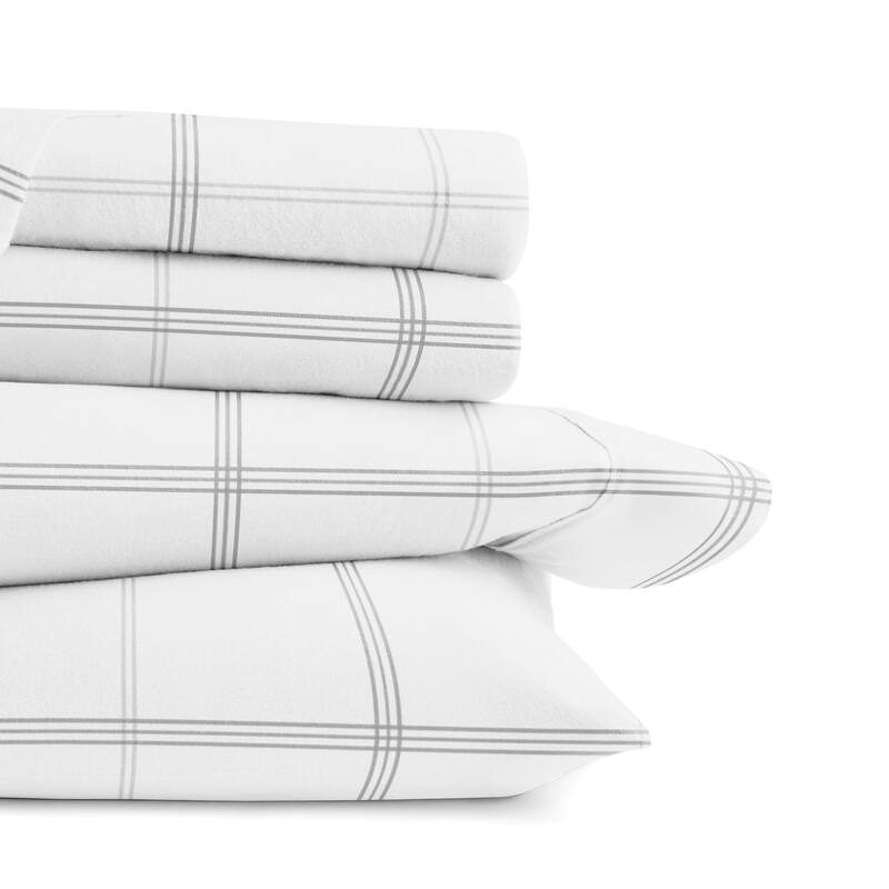 Becky Cameron Checkered 4 Piece 100% Cotton Brushed Flannel Deep Pocket Bed Sheet Set - California King