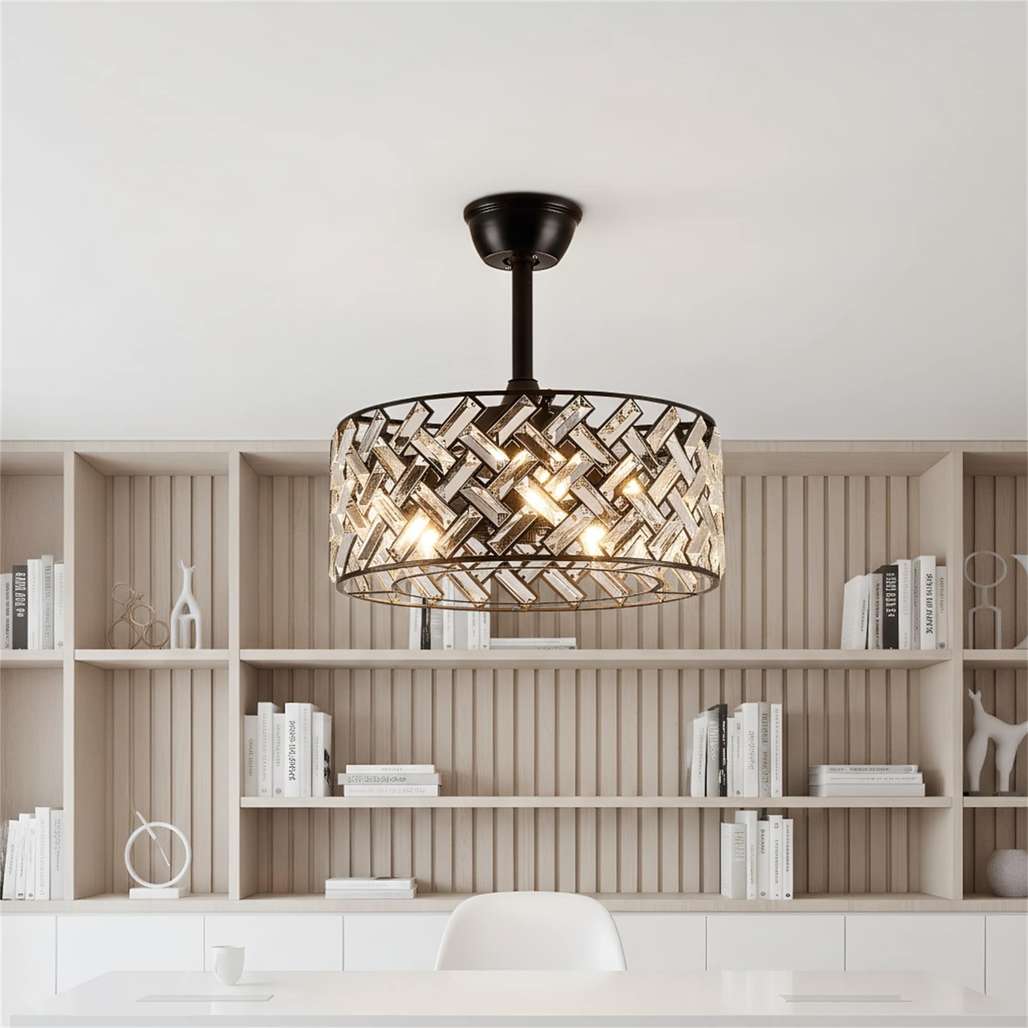 18'' Crystal Cage Ceiling Fan w/Remote Control,Fan Light (no bulbs)