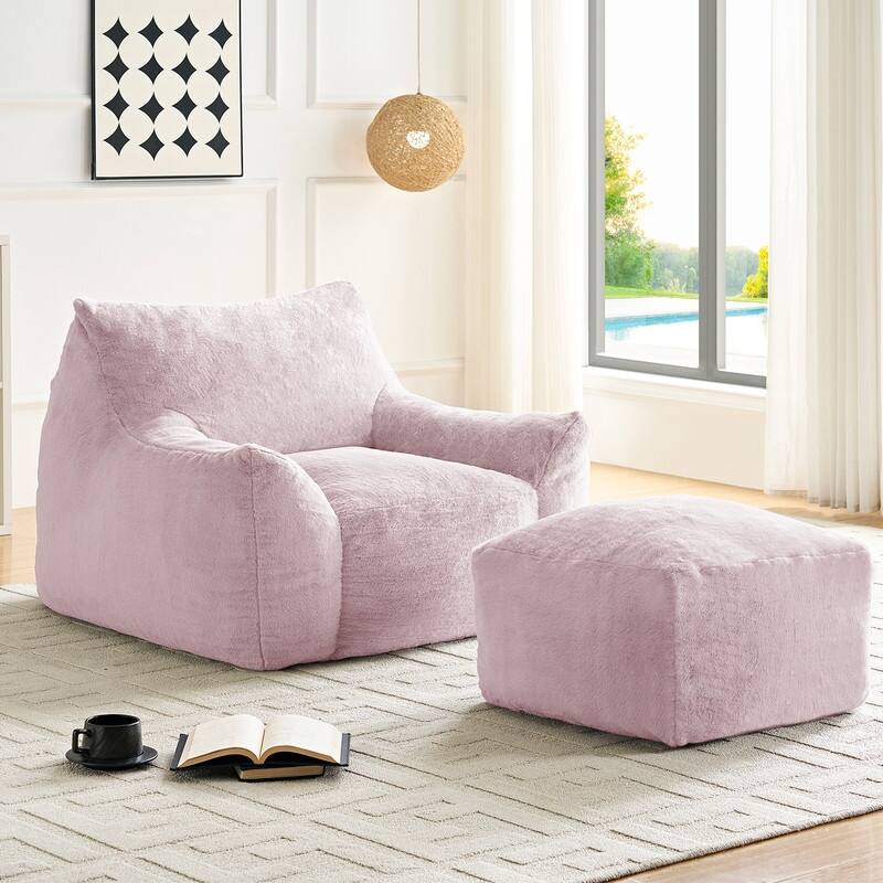 MIxoy Oversized Modern Bean Bag Chair with Ottoman,Lazy Sofa with Armrest