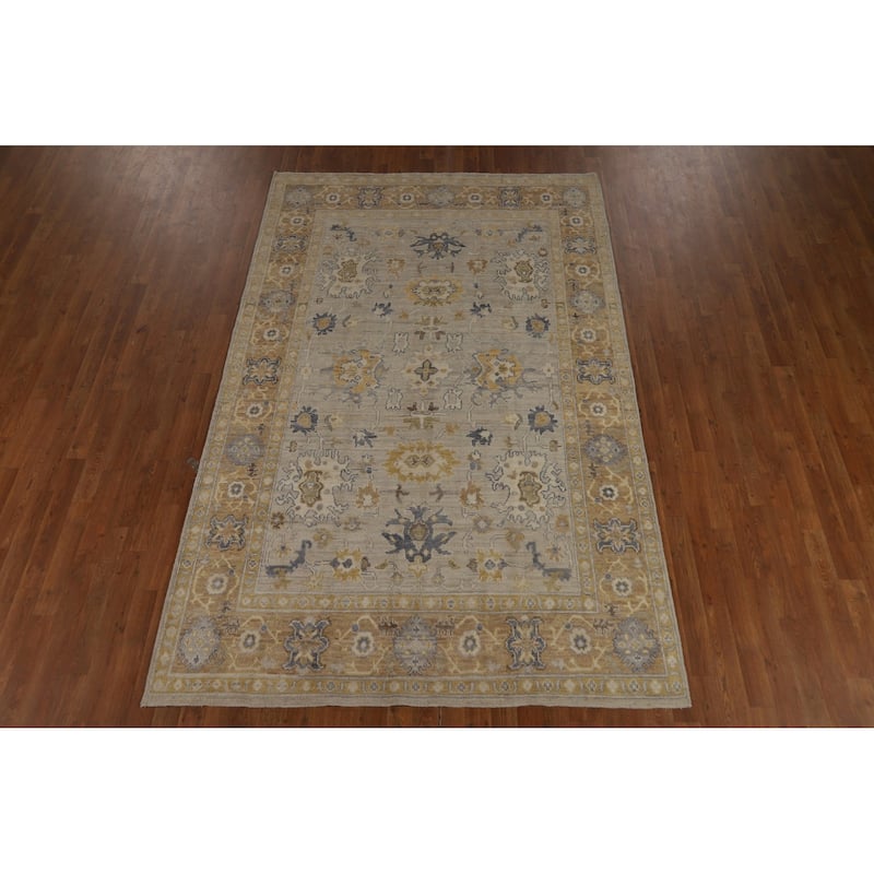 Vegetable Dye Oushak Turkish Area Rug Handmade Grey Wool Carpet - 5'9" x 9'2"