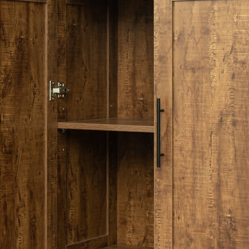 Wood High Wardrobe Cabinet with 4 Storage Spaces and 2 Doors