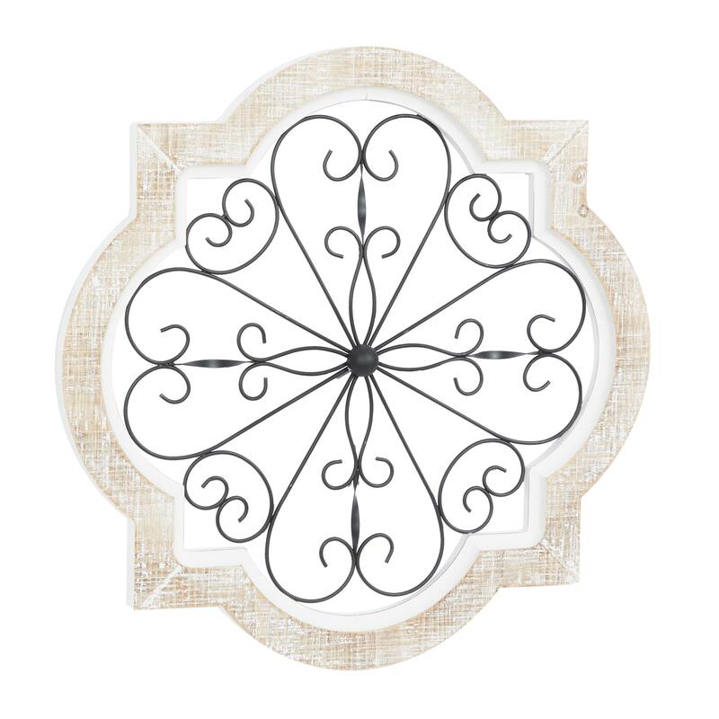 White Wooden Scroll Home Wall Decor with Metal Scroll Work