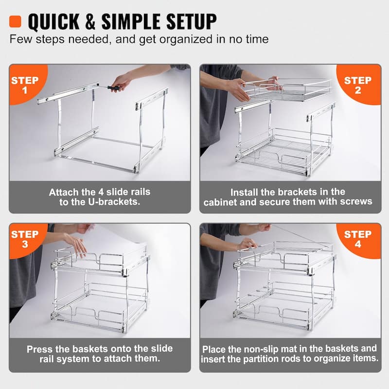 Pull Out Cabinet Organizer for Kitchen or Bathroom and Chrome Steel Shelf