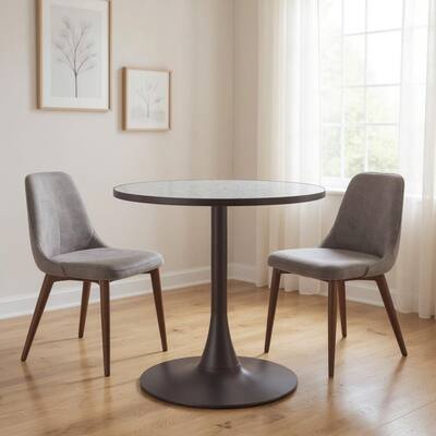 HomeRoots 24" Gray and Bronze Wood and Steel Pedestal Base Round Top Dining Table - 24.00 in. x 29.90 in. x 24.00 in.