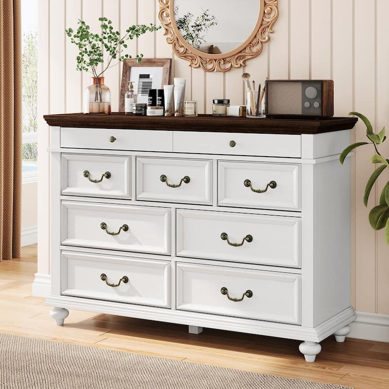 7/9 Drawer Dresser with Jewelry Storage, Rustic Wood Chest with Metal Handles, Vintage Storage Organizer