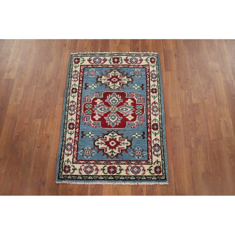 Blue Kazak Oriental Accent Rug Hand-Knotted Traditional Wool Carpet - 2'1" x 3'0"