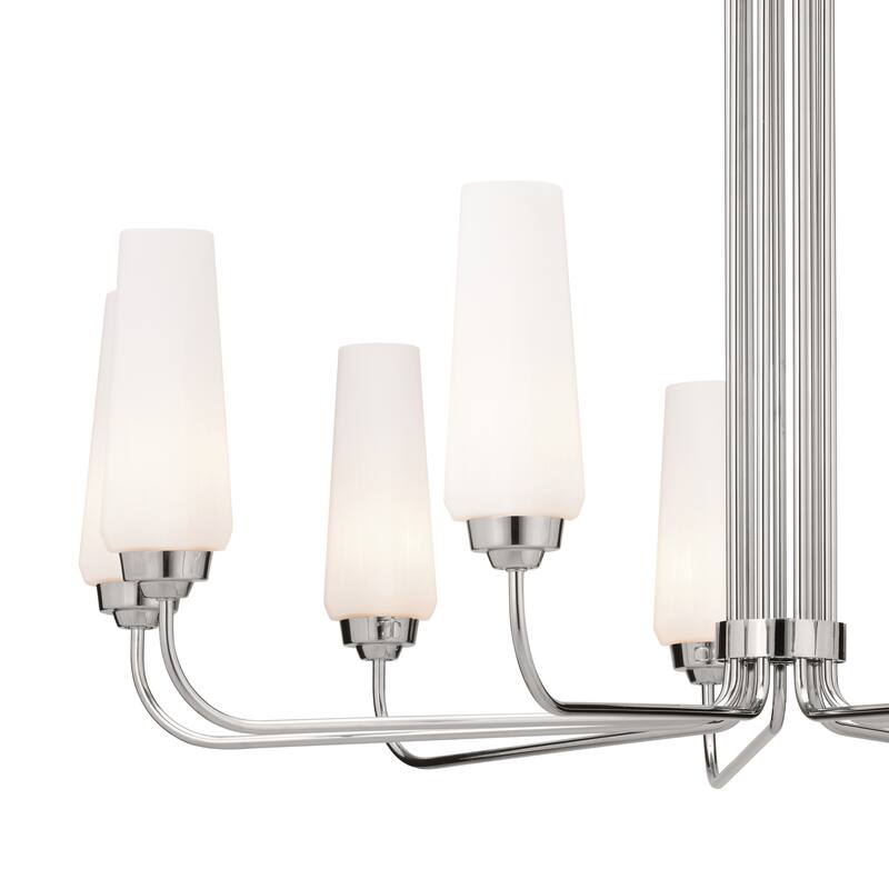 Truby 9-Light Polished Nickel Chandelier with Satin Etched Cased Opal Glass