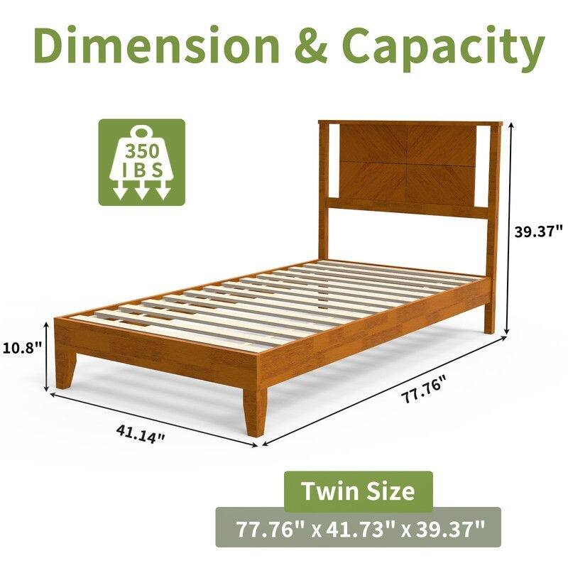 Twin Size Deluxe Bed Frame with Headboard with Solid Wood, No Box Spring Needed, Easy Assembly, White