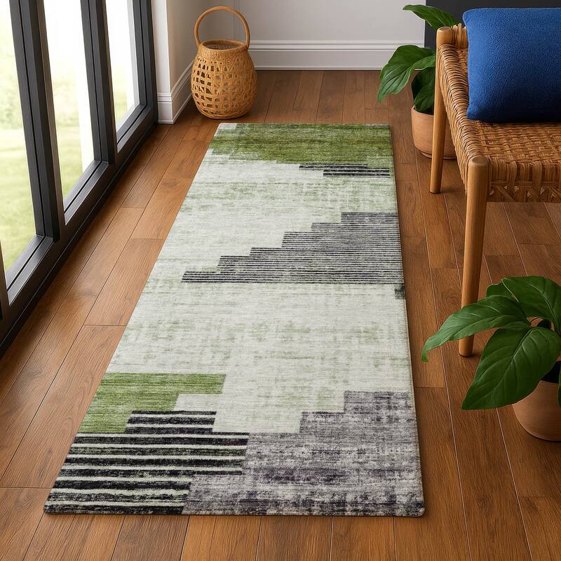 Premium Washable Super Soft Geo Global Mayfield Rug - 2'3" x 7'6" - Fern