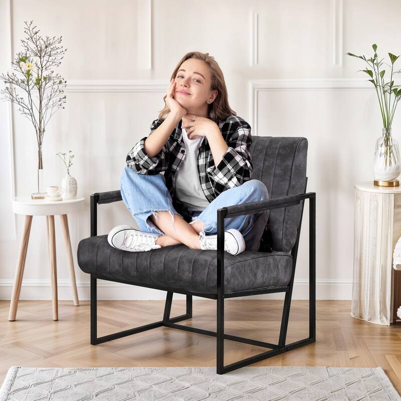Upholstered Accent Chair with Wide Large Backrest and Thick Cushion, Reading Chair for Living Room