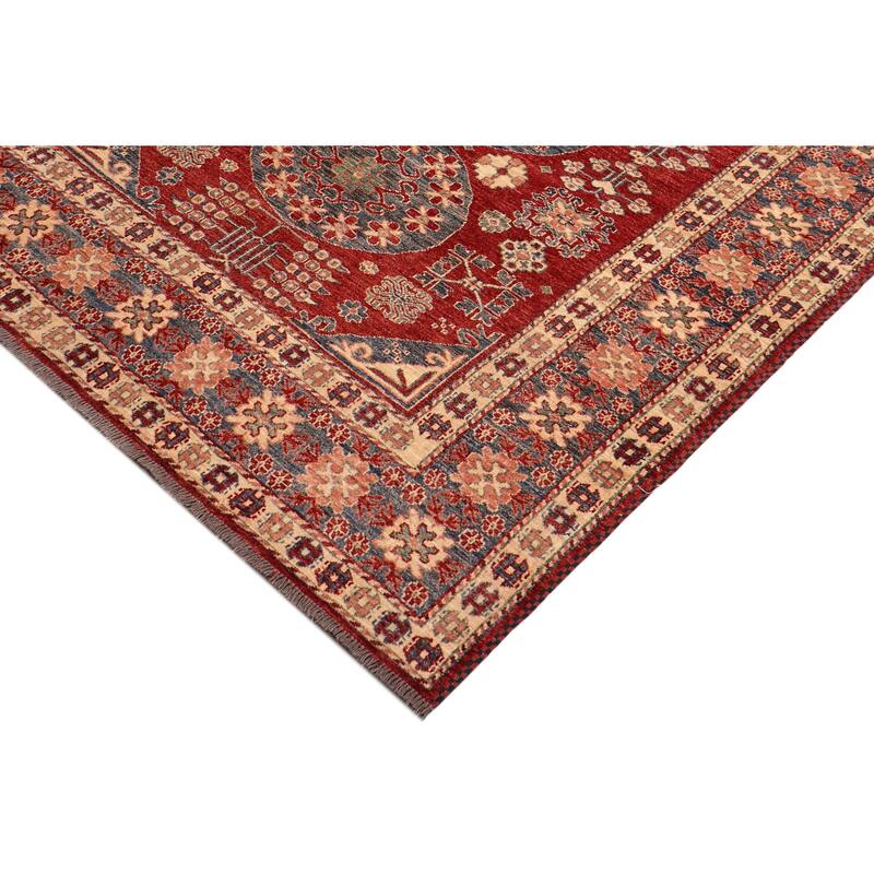 Southwestern Super Kazak Ezra Red/Blue Hand Knotted Wool Rug - 5'3'' x 6'3''