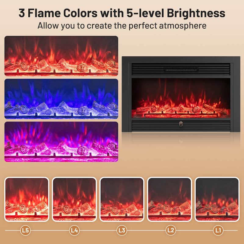 Costway 33" Electric Fireplace Insert 750W Recessed Fireplace Heater - See Details