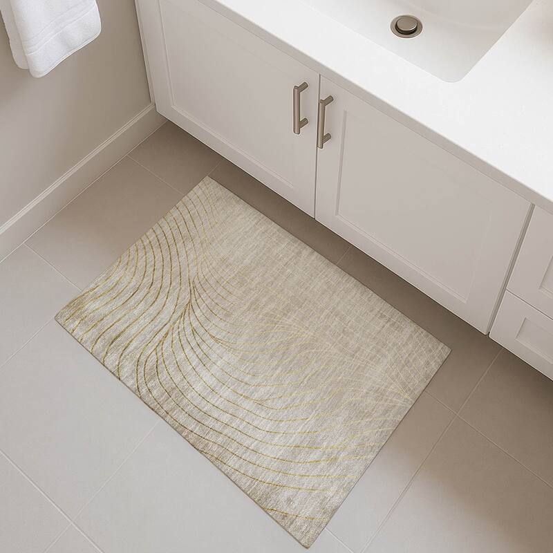 Premium Washable Super Soft Modern Wave Mayfield Rug - Beige - 1'8" x 2'6"