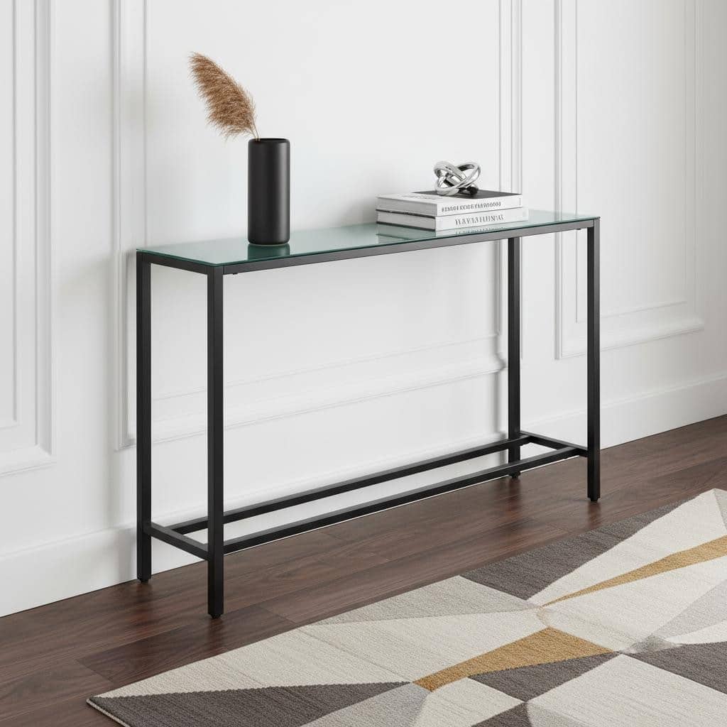 HomeRoots 56" Black Mirrored Glass Console Table - 56.00 in. x 30.00 in. x 8.00 in.