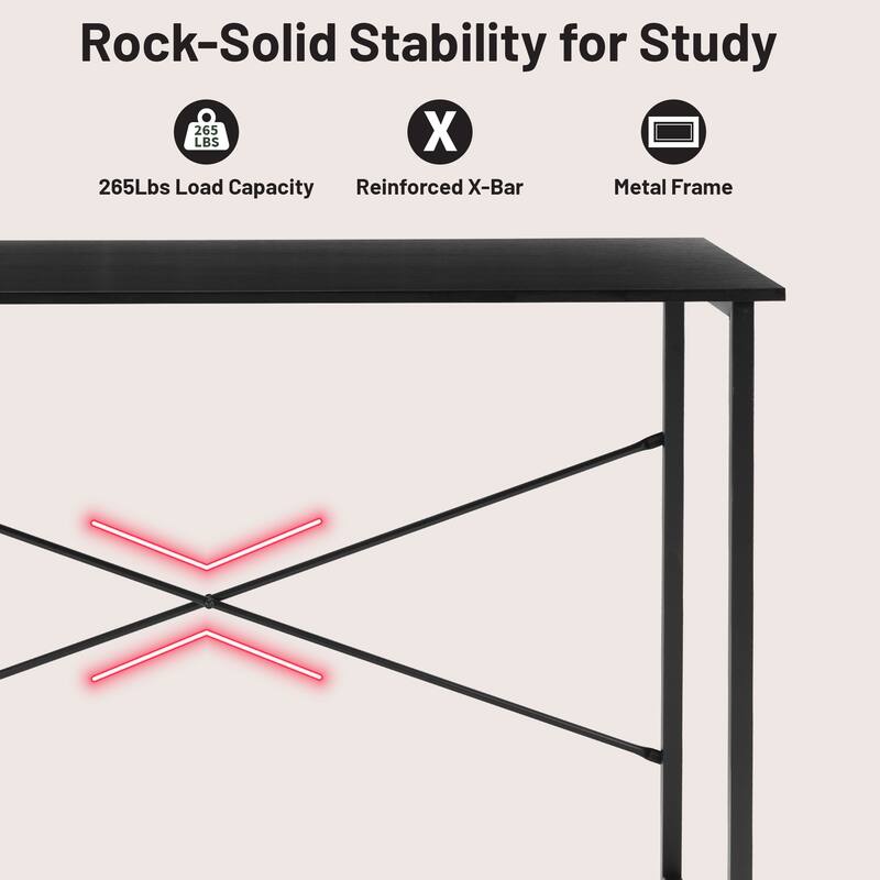 Computer Desk, 40-63 Inch Home Office Desk, Gaming Writing Work from Home Study Desk, Large Legroom, Sturdy Metal Frame