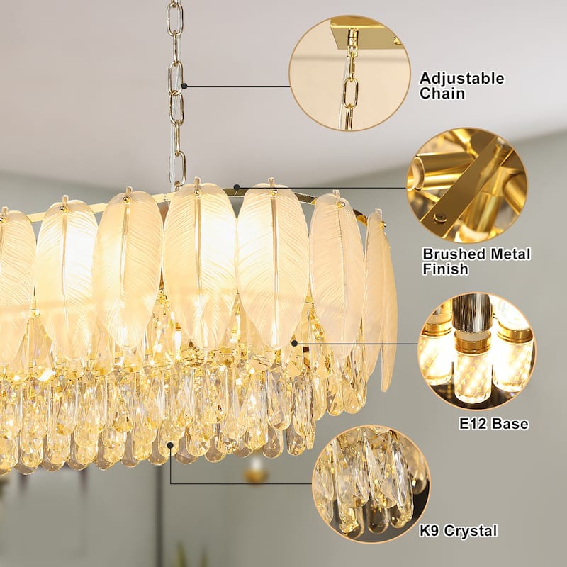 Modern Luxury Crystal Chandeliers, Adjustable Round Feather Crystal Pendant Light for Living Room, Bulbs Included