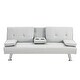 preview thumbnail 10 of 13, Multifunctional Sofa Bed PVC Recliner Chair Bed Futon Chaise Lounge with Console and Cup Holder for Living Room, White