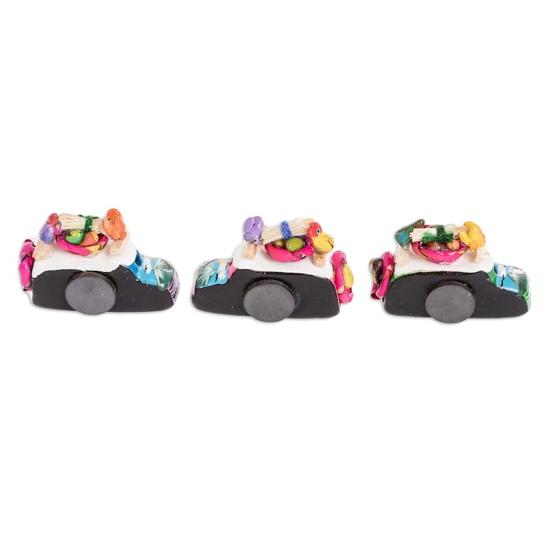 Novica Handmade Assorted Old-Time Buses Ceramic Magnets (Set Of 3)