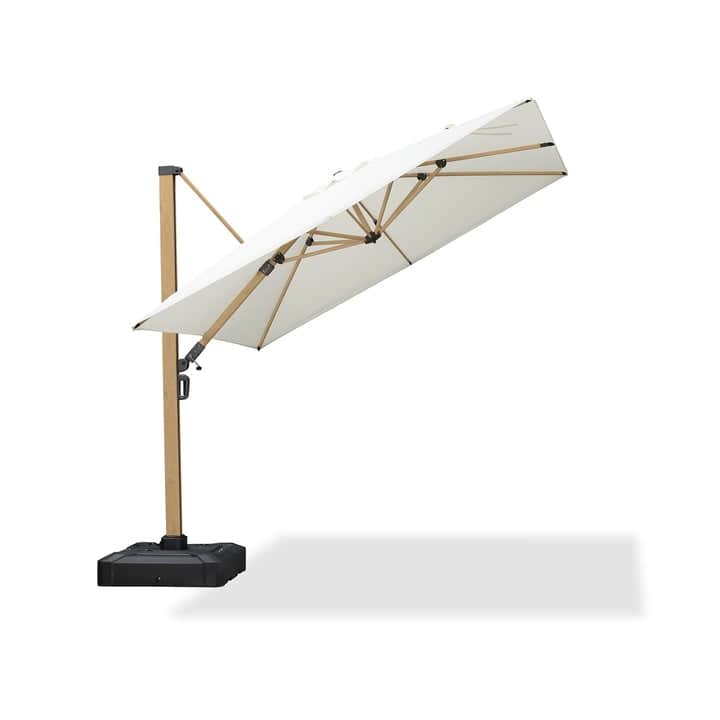 PURPLE LEAF 10ft Wood Grain Premium Patio Cantilever Umbrella - White