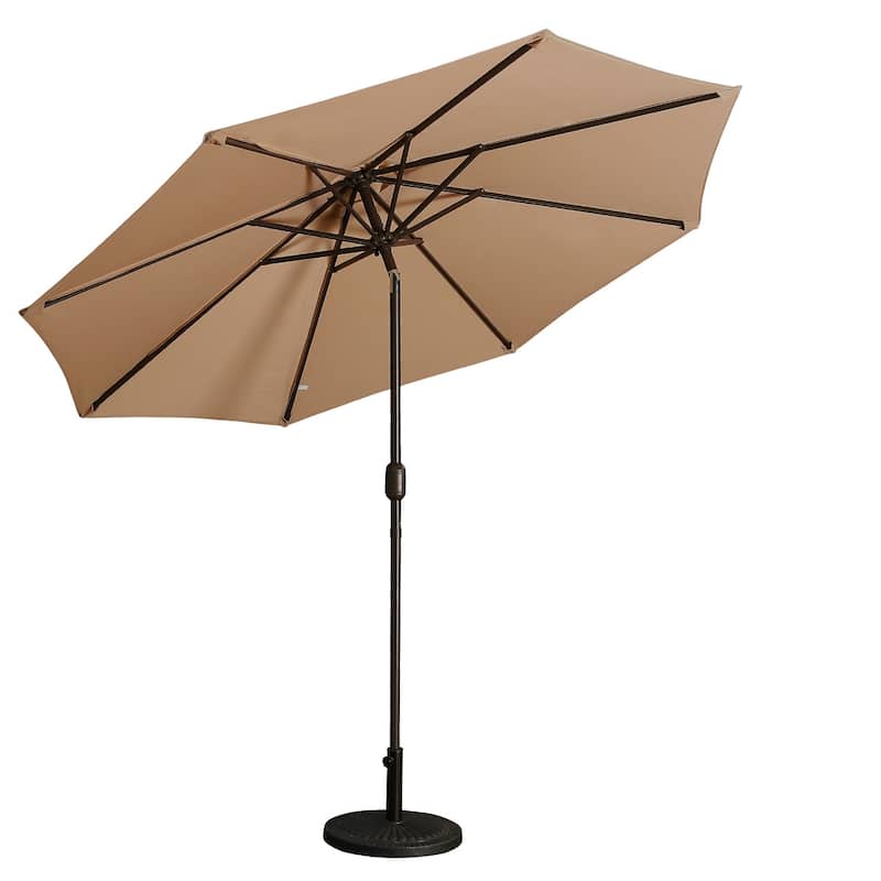 Clihome 9 Ft Aluminum Patio Market Umbrella with Tilt & Crank - Brown