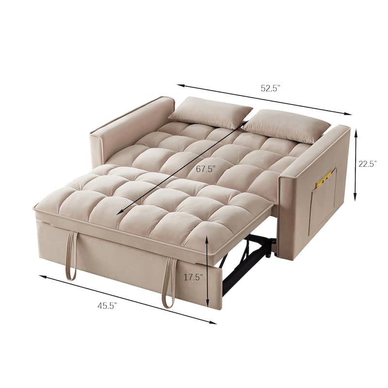 Convertible Loveseat Sleeper Sofa Bed, Couch Settee with Pillows, 2-Seater Sofa with Armrests and Storage Pockets