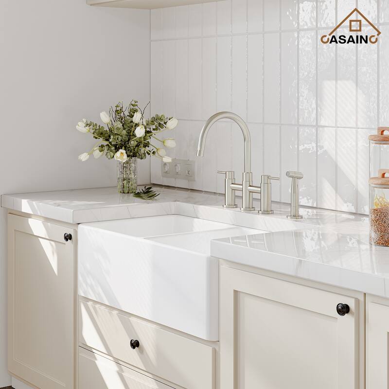 Double Handle Bridge Kitchen Faucet with Side Sprayer