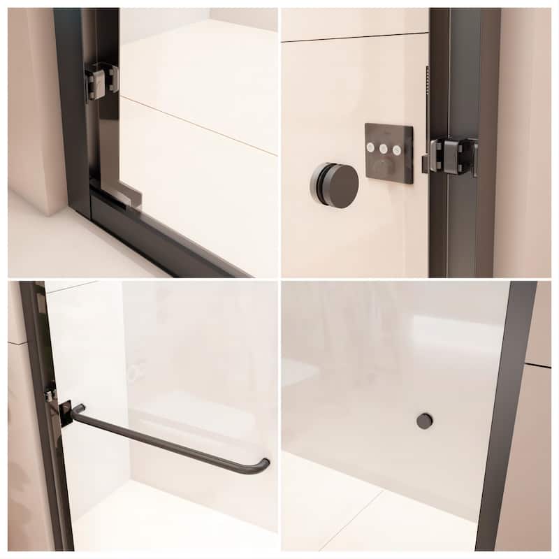 60''W Semi-Frameless 1/4'' Glass Double Sliding Shower Door in Black/Chrome for Bathroom