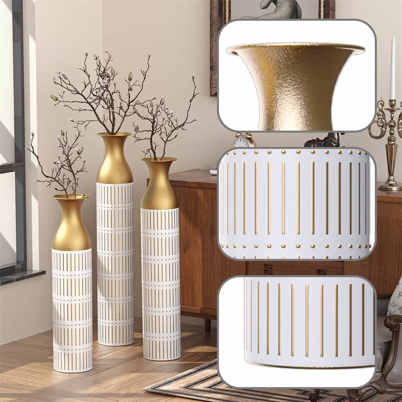 Floor Metal Vases Decorated,Large Glazed Metal Vases,3 PCS