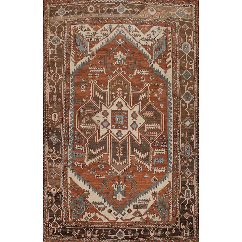 Hand Knotted Oriental 100% Wool Carpet Traditional Medallion Oranges & Rust Heriz (serapi) Area Rug - 13' 4'' X 9' 7''