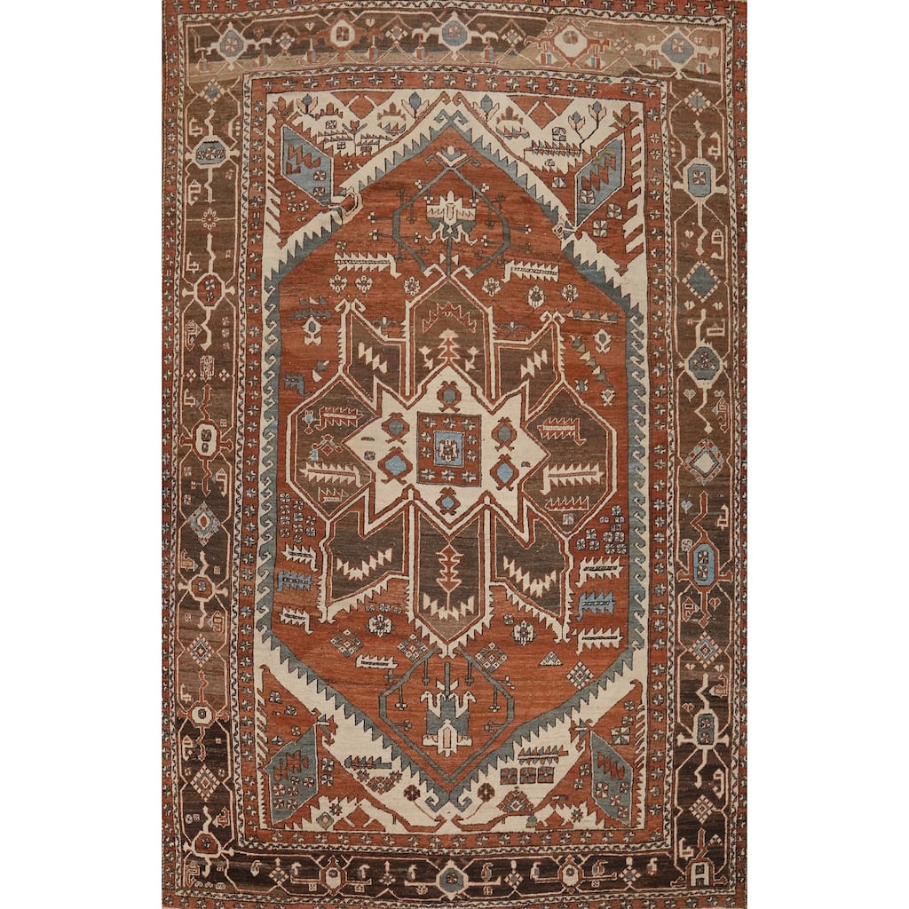 Hand Knotted Oriental 100% Wool Carpet Traditional Medallion Oranges & Rust Heriz (serapi) Area Rug - 13' 4'' X 9' 7''