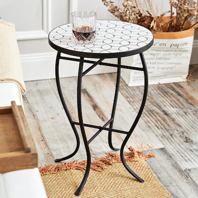 Indoor/Outdoor Turkish Mosaic Tile Side Table and Plant Stand
