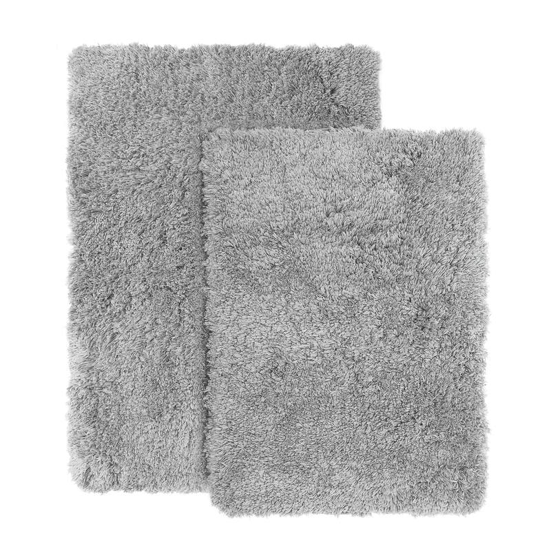 Porch & Den Lorena Shaggy/ Non-slip Rubber Backed Bath Rug Set - 2 Piece Set - Silver