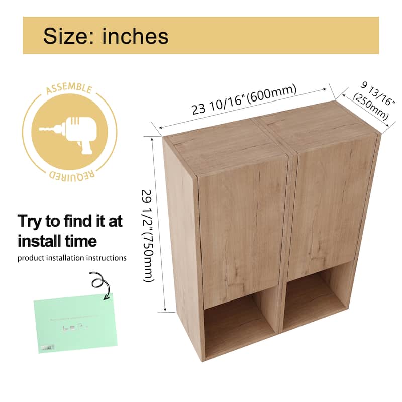 Malwee 12"/24"/36" Wall Cabinet, Wall Mounted Home Storage Cabinet, Bathroom Medicine Cabinet with Soft Close Door and Shelf