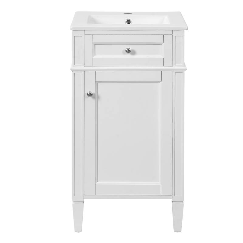 18" Freestanding Single Bathroom Vanity with Ceramic Sink, French Style Cabinet with Soft Close Door