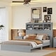 preview thumbnail 11 of 18, Queen Size Platform Bed Frame with Storage Headboard, USB Charging Ports Wooden Bed Frame -American Country Style Light Gray - Queen