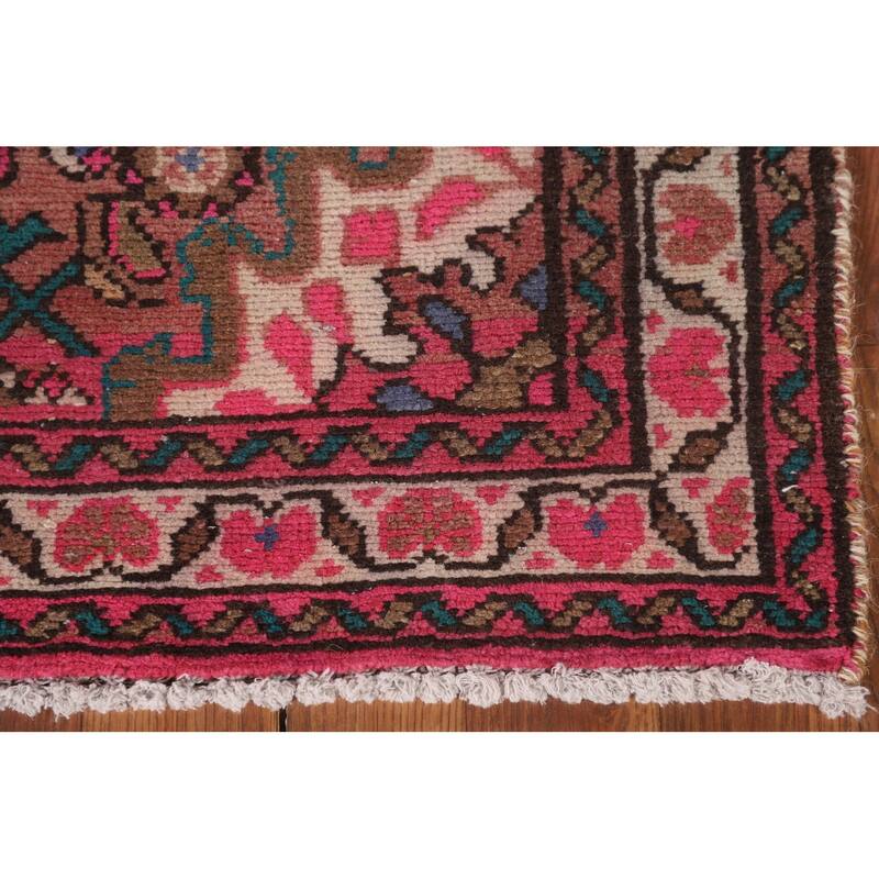 Fuchsia Hamedan Persian Vintage Runner Rug Handmade Wool Carpet - 2'7"x 9'10"
