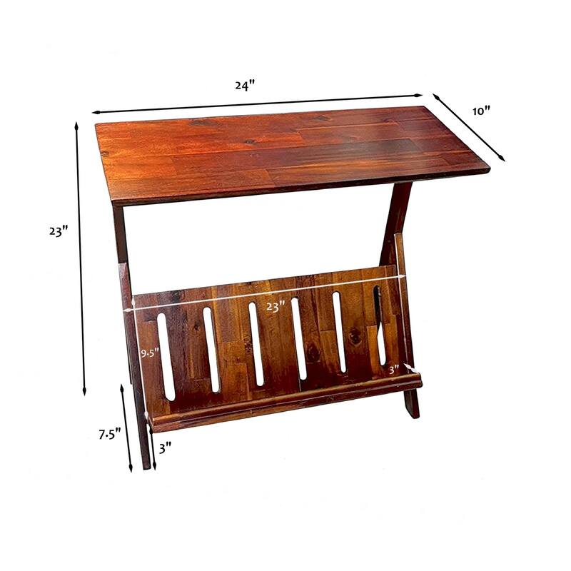 Acacia Wood K End Table with Display Rack