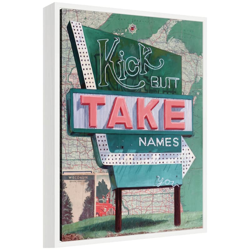 Kate and Laurel Kick Butt Take Names by Krista V. Allenstein Framed Canvas Wall Art Print - 18 x 24