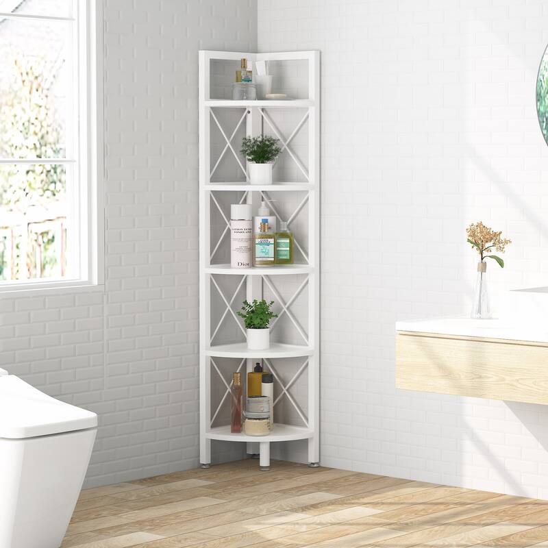 5-Tier Corner Shelves, 5 Shelf Corner Bookshelf and Bookcase
