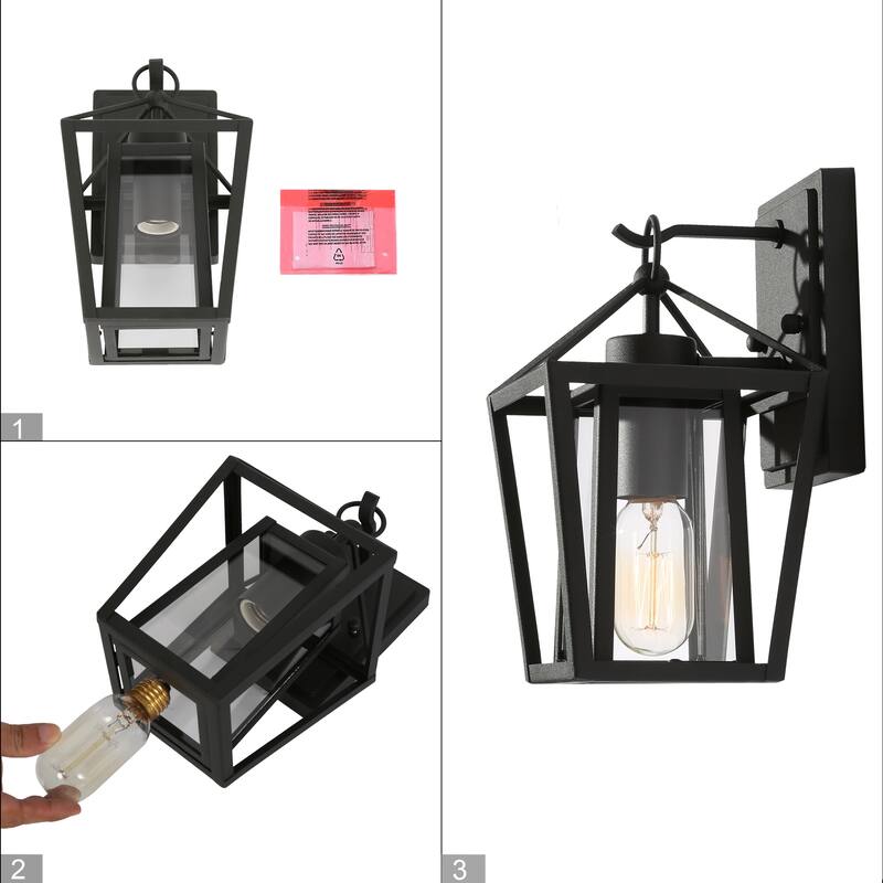Tarake Black Outdoor Wall Sconce Glass Cage 1-light Wall Lantern Exterior Lighting - Textured Black - L 6"x W 7"x H 11"
