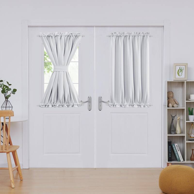 Deconovo French Door Curtain with Rod Pocket and Tieback 1 Panel - W36 x L40 - Light Silver Grey